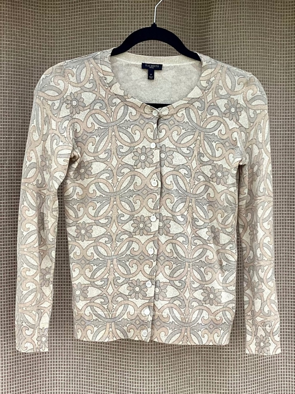 Talbots Damask Floral Metallic Glimmer Cardigan